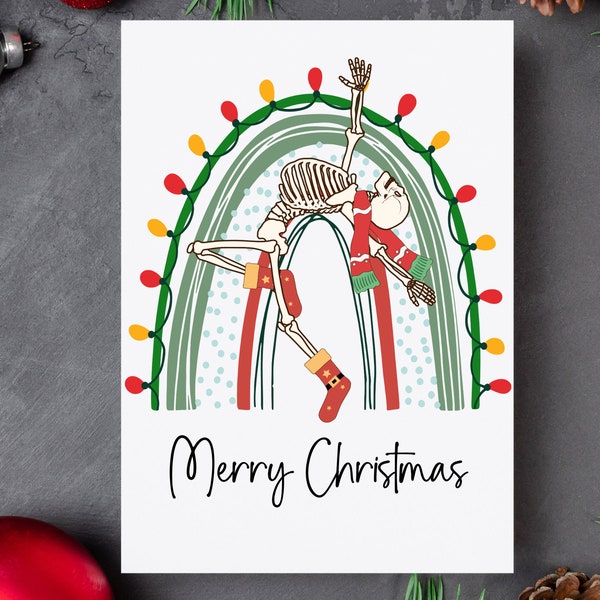 Merry Christmas - Skeleton, Goth, Gothic - Printable Christmas Card.  Digital Download.  Envelope Template Included.