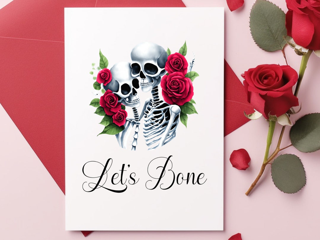 Let's Bone Printable Skeleton Valentines Card. Digital Download ...