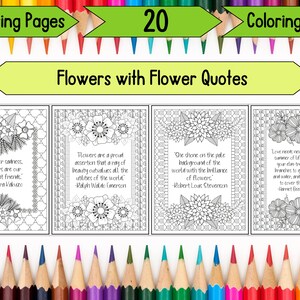 Flower Quotes with Flowers to Color - Adult Coloring Pages, Digital, Printable