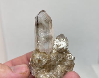 Tabular Smoky Quartz On Matrix With An Enhydro From Goboboseb, Namibia