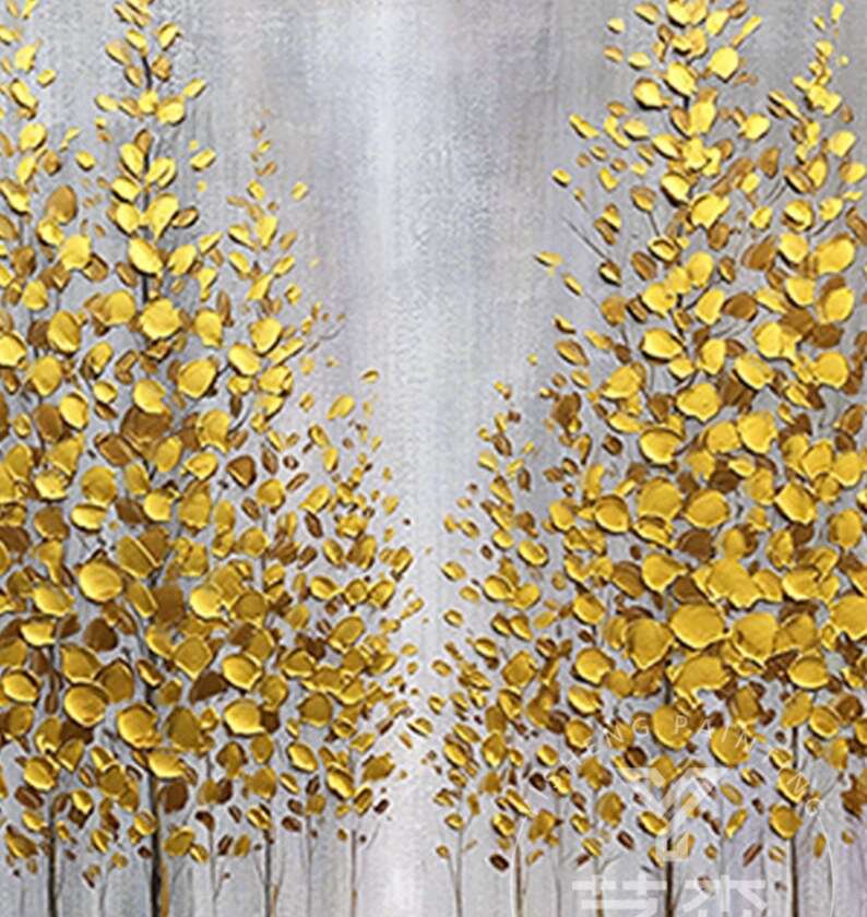 Abstract Gold Foil Forest Oil Painting Canvas Original Etsy