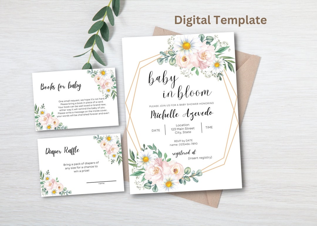 Spring Invitations Bloom Baby in Bloom Baby Shower Floral Spring Invitation BUNDLE Digital ...