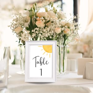 Little Sunshine Here Comes the Son Baby Shower Sun Themed Table Numbers Digital Template Editable