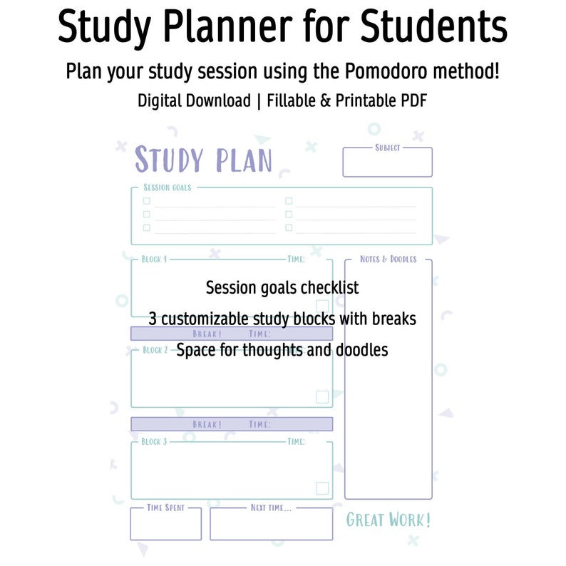 Printable Digital 3 Block Study Planner for Students, College Planner ...