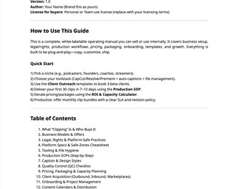 Short-Form Clipping Business Guide (TikTok, Reels, Shorts) — SOPs, Templates, Pricing (PDF)