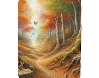 Fall Sherpa Fleece Blanket, Autumn Throw AI Generated