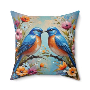 Blue Birds Pillow, Blue Birds Spun Polyester Square Pillow in two sizes, AI Generated