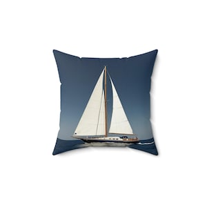 Vintage Sailboat Polyester Pillow, Retro Nautical Decor AI Generated