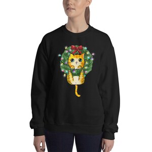 Weihnachtskätzchen mit Kranz Sweatshirt, frohe Weihnachten Kitty im Kranz Baumwollmischung Sweatshirt, Weihnachtskätzchen im Kranz