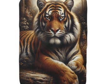 Tiger Sherpa Fleece Blanket, Plush Cozy Throw AI Generated