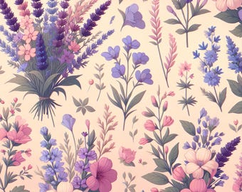 Lavender Floral French Country Cotton Tablecloth - Two Sizes
