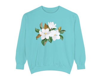 Magnolia Floral Comfort Colors Sweatshirt, Cotton Blend Crewneck