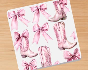 Cowgirl Boots & Bows Ceramic Coaster, Round or Square