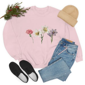 Vintage Flowers Women&#39;s Cotton Crewneck Sweatshirt, Women&#39;s Vintage Flowers Cotton Crewneck Sweatshirt Vintage Flower Sweatshirt Flower Gift