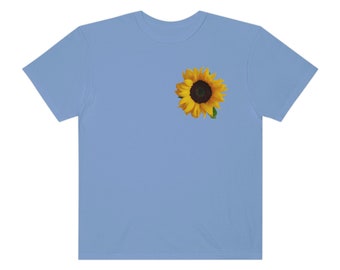 T-shirt graphique tournesol, coton teint en pièce, coupe décontractée