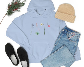 Floral Print Cotton Hoodie - Vintage Botanical Sweatshirt