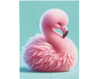 Manta de terciopelo con flamencos esponjosos, diseño de pájaro rosa tropical, generada por IA