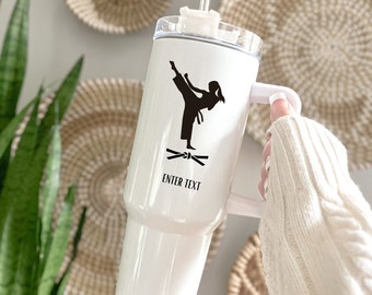 Vaso personalizado de Karate Girl: taza térmica de viaje de 40 oz