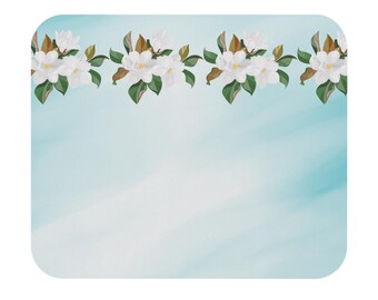 Magnolia Floral Mouse Pad, Aqua Blue, Rectangular