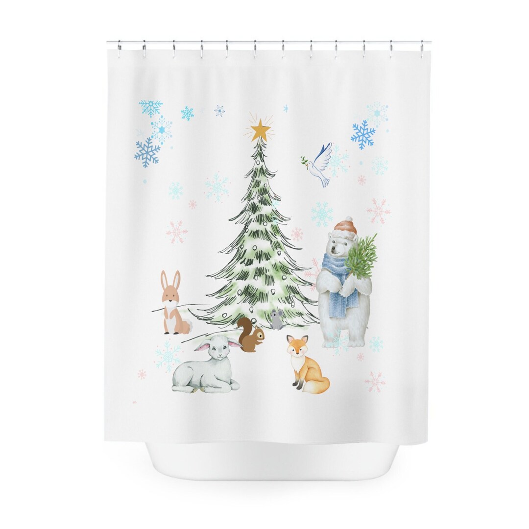 Christmas Shower Curtain Christmas Tree Shower Curtain Etsy