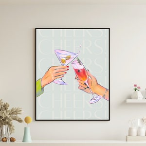Cheers Digital Print, Wall Art, Poster, Home Decor, Cocktails, Drinks, Modern, Fun, Cute