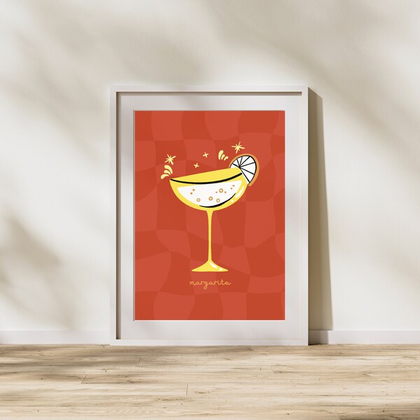 Margarita Cocktail Digital Print, Wall Art, Home Decor, Poster, Food and Drink, Bar Cart Decor, Kitchen Decor, Funky, Trendy, Red, Yellow