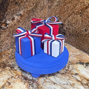 Patriotic Mini Presents (Set of 3)/Tiered Tray Decor/Patriotic Decor/Americana Decor/July 4th Decor/Red, White & Twilight Blue/Shelf Sitter