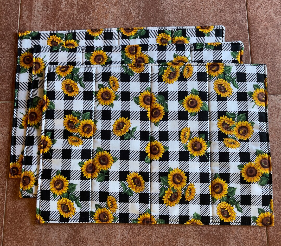Placemats Sunflowers on Buffalo Check black Etsy