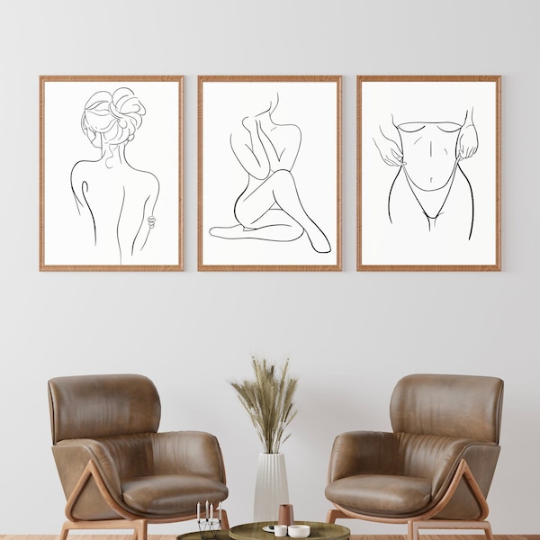 Set of 3 Woman Line Art Prints, Digital Art, Minimalist Wall Art, Woman Line Drawing, Aesthetic Room Decor, Gallery Wall Set, Modern Art