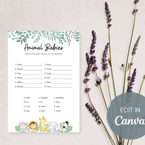 Editable Animal Babies Baby Shower Game, Answer Sheet Included, Baby ...