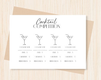 Cocktail competition score card, instant download cocktail wars