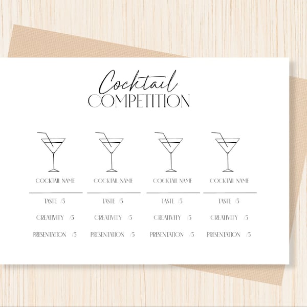 Cocktail competition score card, instant download cocktail wars