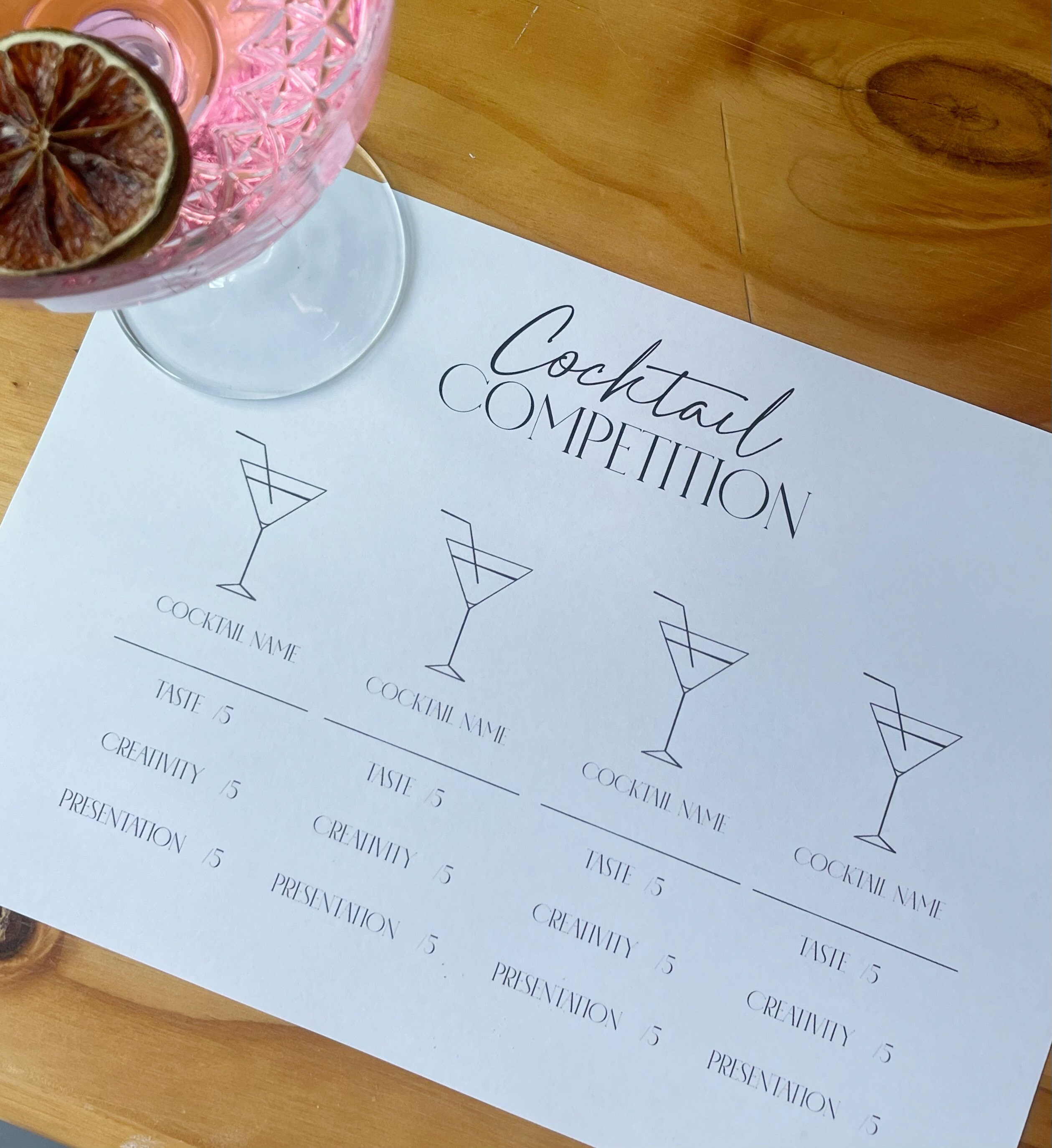 Cocktail Competition Score Card Instant Download Cocktail Wars Etsy 