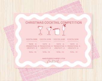 Christmas cocktail score card, cocktail completion
