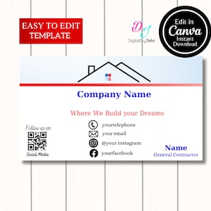 Home Improving Business Card Template, Editable Construction Business Card, Handyman, Business Cards, Print, Download, Carpenter Card.