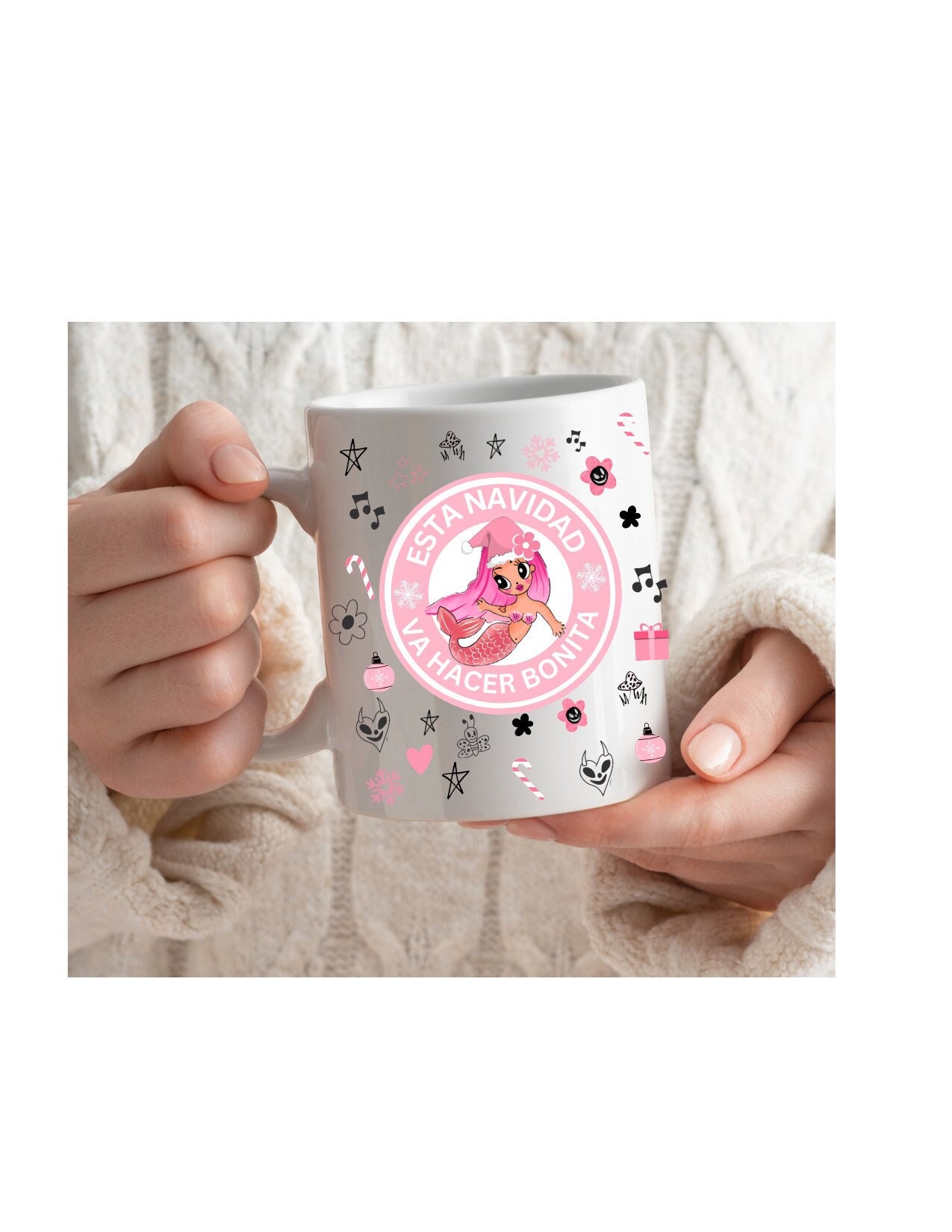 Plantilla de taza de Karol G, regalos de Navidad de Karol G, taza de Karol G, PNG de Navidad de Karol G, Navidad de Karol g