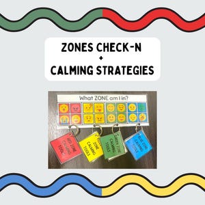 Overzichtszones check-in + kalmerende hulpmiddelen, begrip van emoties, autismehulpmiddelen, visuele hulpbron, kalmerende strategieën