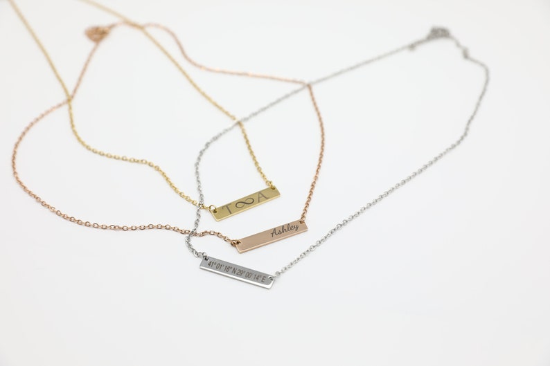 Custom Engraved Necklace, Personalized Bar Necklace, Date Necklace, Name Necklace, Coordinates Necklace, Gift Necklace, Valentines Day, Wife image 2