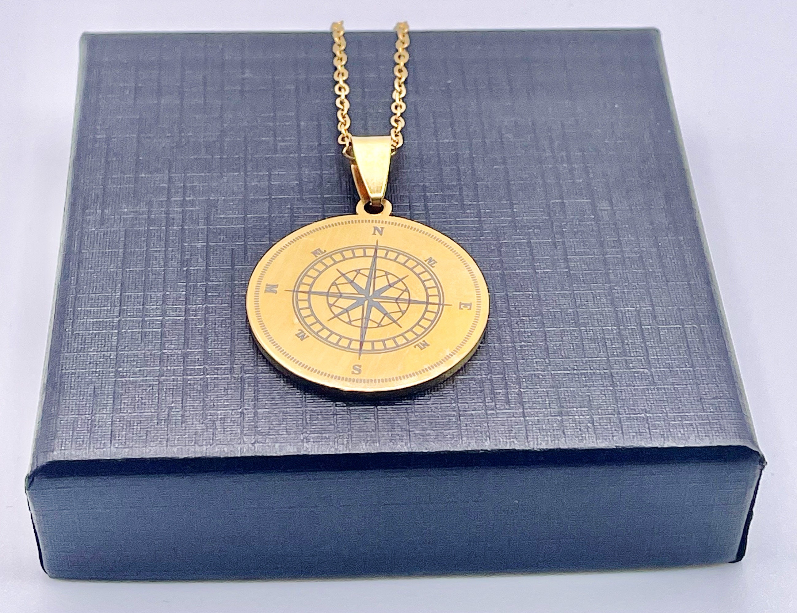 Engraved Compass Necklace Name Necklace Valentines Day Gift Etsy