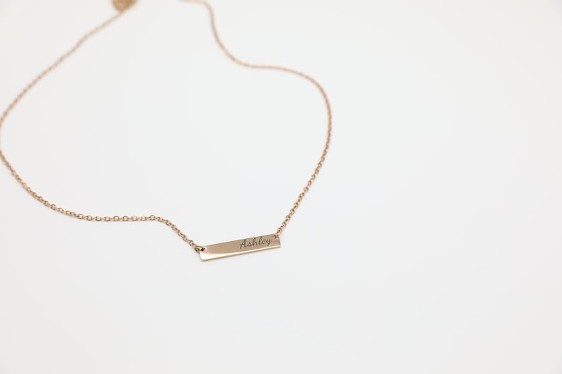 Custom Engraved Necklace Personalized Bar Necklace Date Etsy