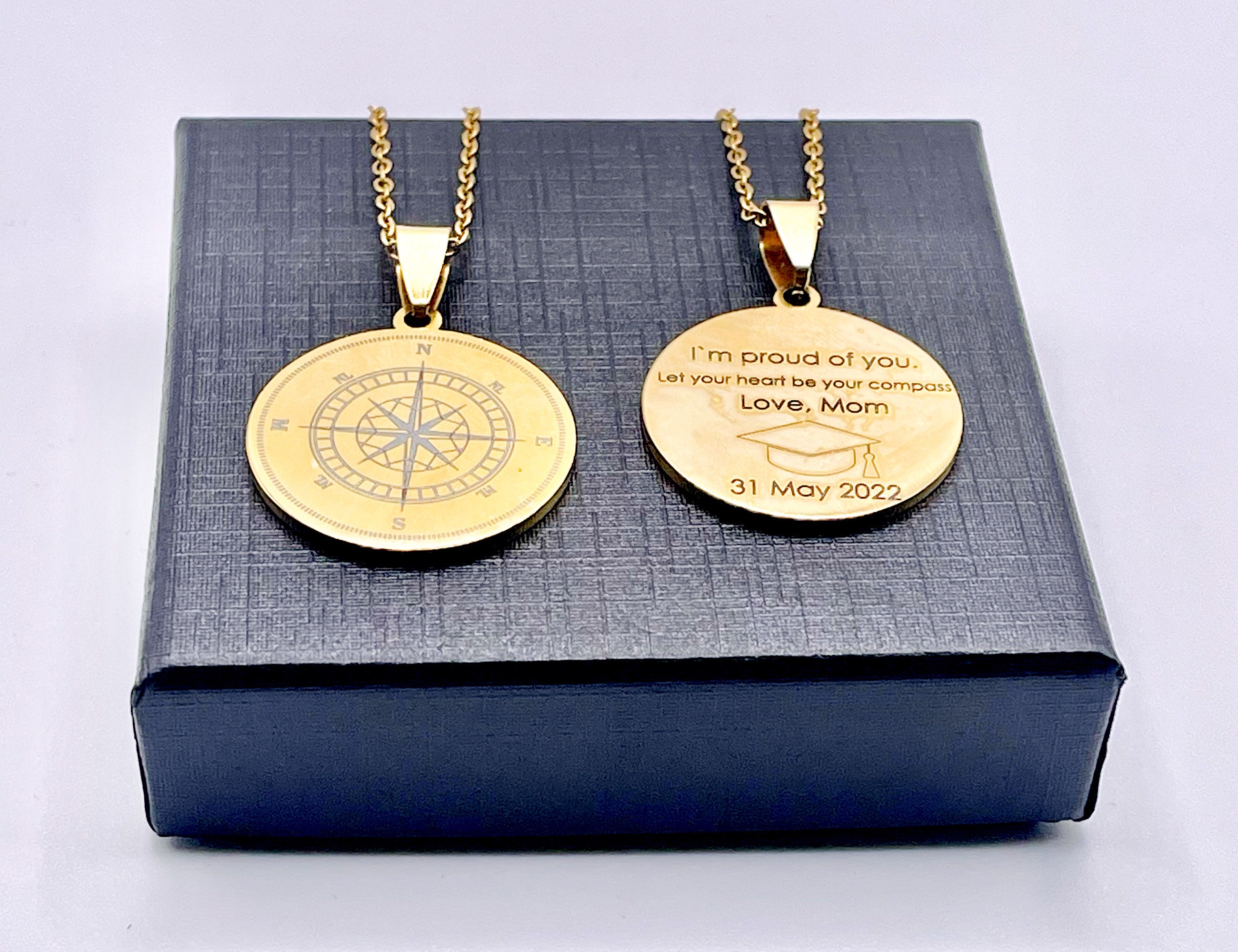 Engraved Compass Necklace Name Necklace Valentines Day Gift Etsy