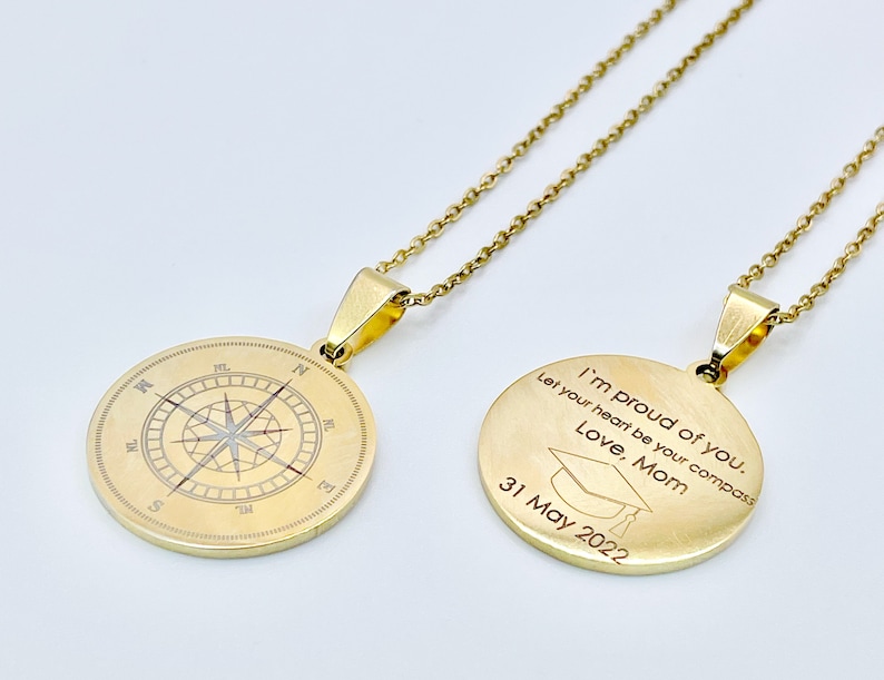 Engraved Compass Necklace Name Necklace Valentines Day Gift Etsy