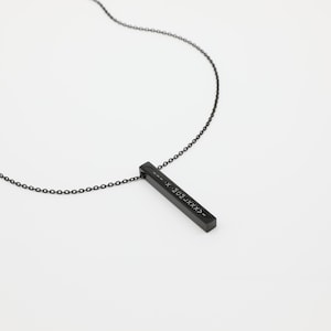 Customise Name Bar Necklace, Personalized Engraving, 3D Vertical Bar Necklace, Custom Engraved, Rectangle Bar Necklace, Valentines Day, Gift Black 20" + 4"