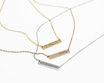 Name Necklace, Personalized Bar Necklace, Custom Engraved Necklace, Rose Gold Silver Necklace, Valentines day, Coordinates Date Necklace,