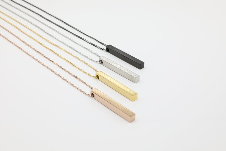 Customise Name Bar Necklace, Personalized Engraving, 3D Vertical Bar Necklace, Custom Engraved, Rectangle Bar Necklace, Valentines Day, Gift image 8