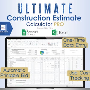 Construction Estimate Calculator Pro, Digital Printable Estimate Builder Template, Contractor Estimate Spreadsheet & Project Management