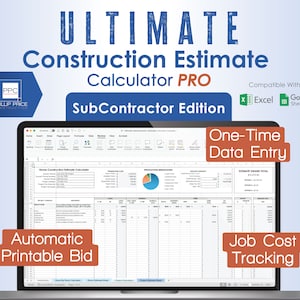 Ultimate Construction Estimate Calculator Pro, Subcontractor Bid Builder (Excel & Google Sheets)