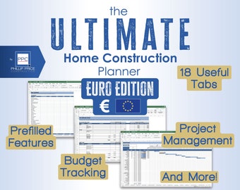 Ultimate Home Construction Planner Euro Edition, Custom Home Building Planner, Renovation Interior Design, Budget Tracking Remodel Organizer