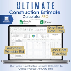 Construction Estimate Calculator Pro, Digital Printable Estimate Builder Template, Contractor Estimate Spreadsheet & Project Management