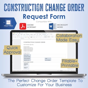 Home Construction Change Order Template, Contractor Project Management Change Order Word Document and PDF Template,
